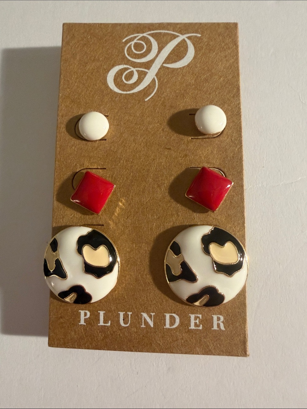 Plunder Three-Pair Stud Earring Set in White, Black & Red - Picture 1 of 2